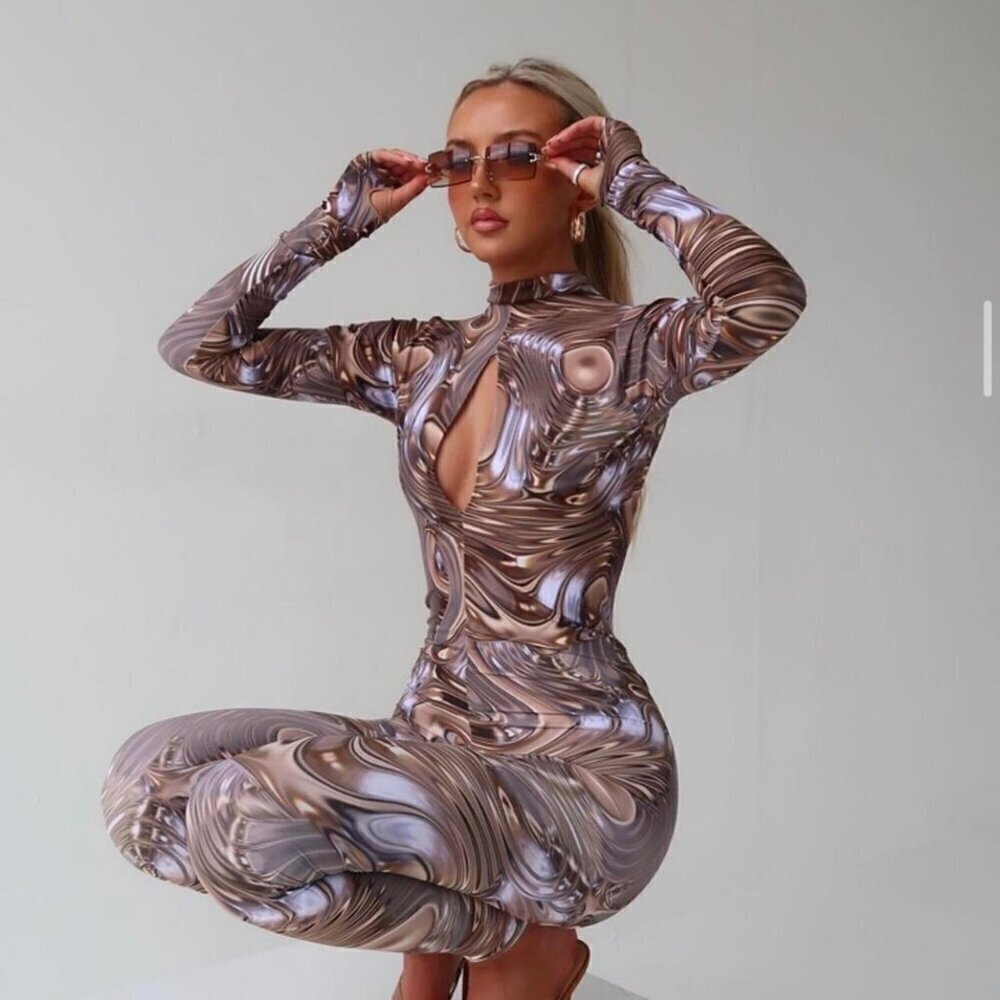 Unbranded Unsized Bodysuit, Brown, Tans and White Swirl / Poured Pattern - Picture 2 of 15